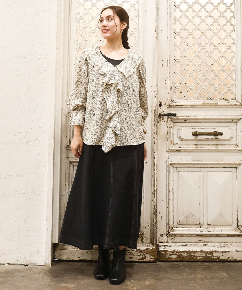 OLHKA04109 eur3(エウルキューブ) 【大きいサイズ】ストレッチデニムロングスカート ブラック(94)