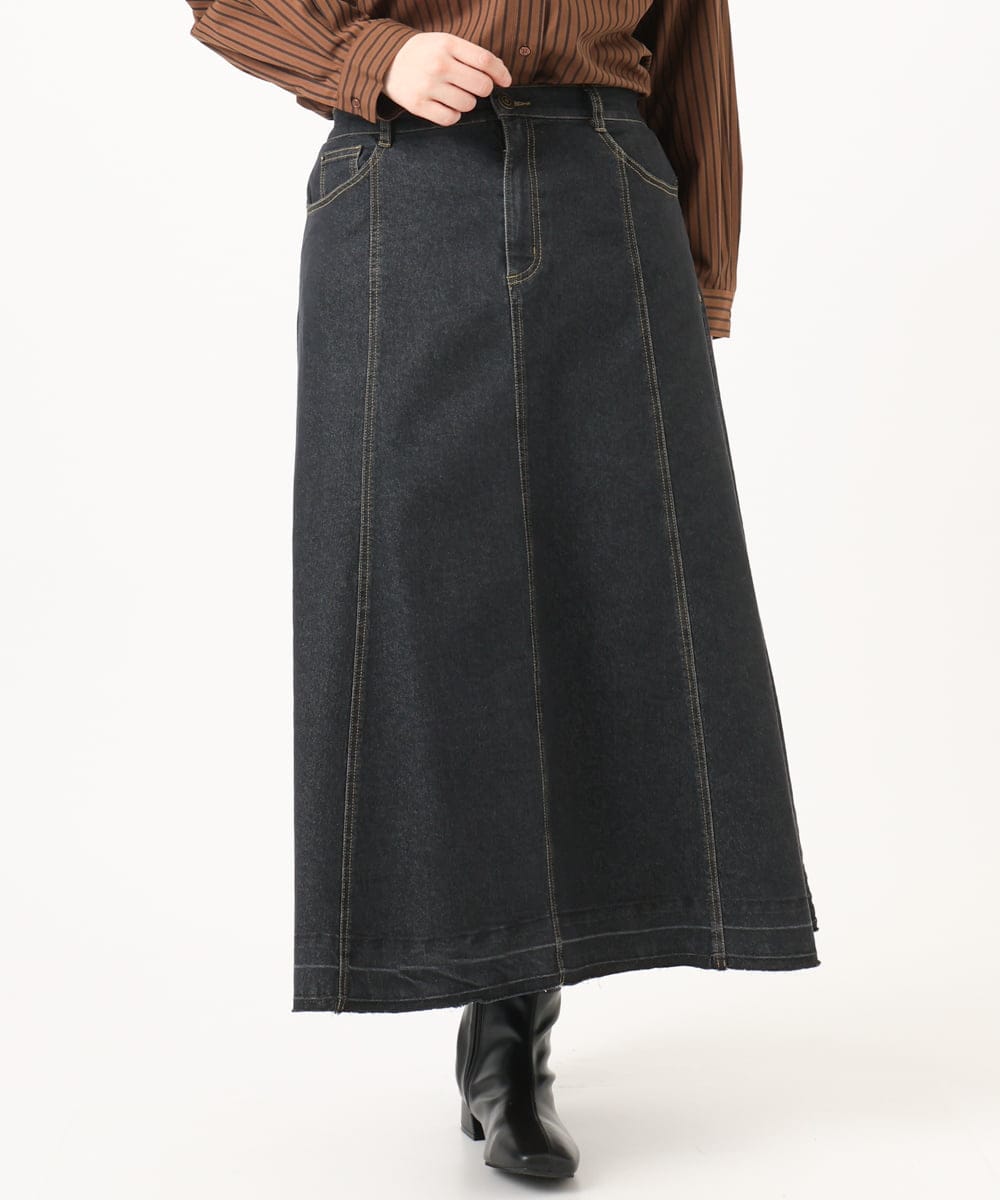 OLHKA04109 eur3(エウルキューブ) 【大きいサイズ】ストレッチデニムロングスカート ブラック(94)