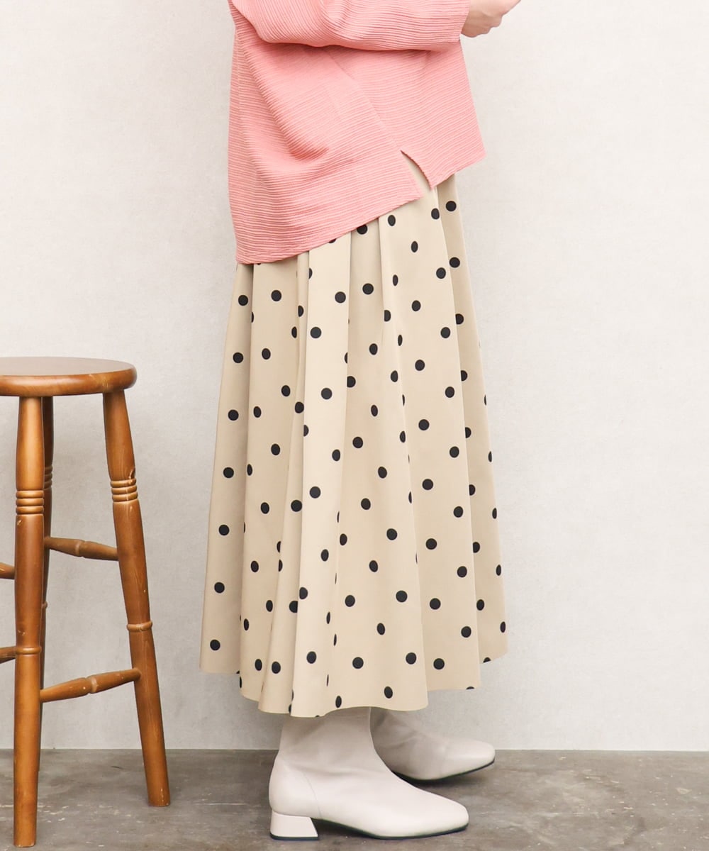 OLHKD09129 eur3(エウルキューブ) 【大きいサイズ】ドットプリントリバーシブルスカート ベージュ