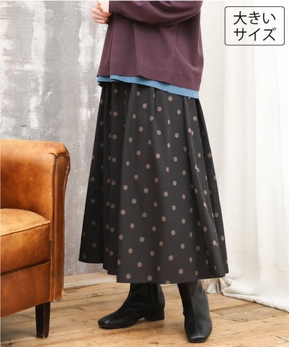 OLHKD09129 eur3 【大きいサイズ】ドットプリントリバーシブルスカート