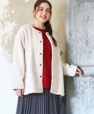 OLJAD09149 eur3(エウルキューブ) 【大きいサイズ】ブークレノーカラージャケット アイボリー(80)