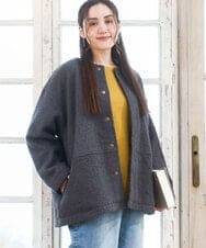 OLJAD09149 eur3(エウルキューブ) 【大きいサイズ】ブークレノーカラージャケット ダークグレー(93)