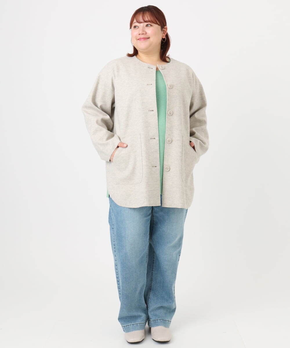 OLJBD90159 eur3(エウルキューブ) 【大きいサイズ】ウールライクノーカラージャケット ベージュ(82)