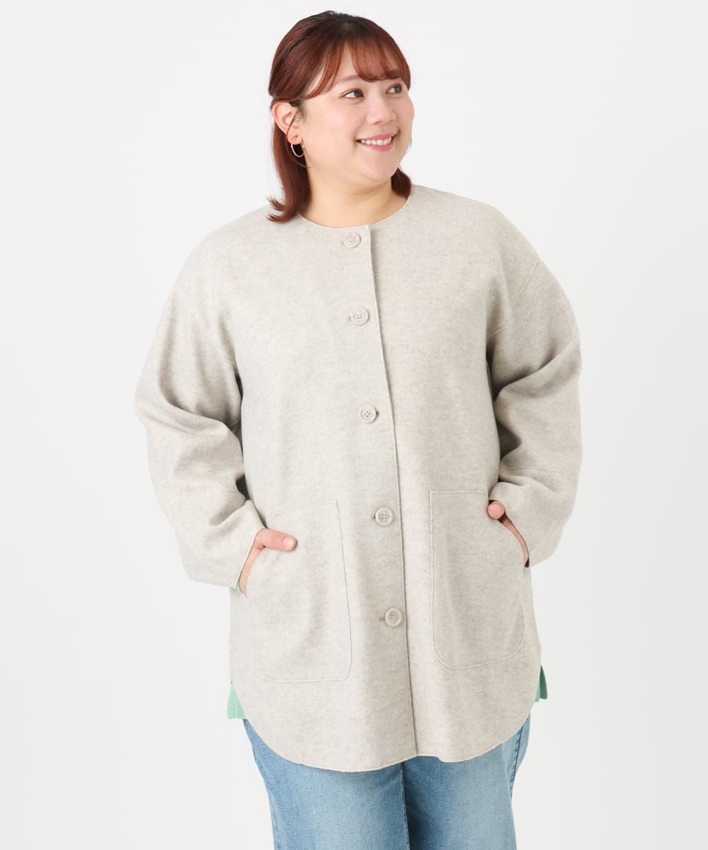OLJBD90159 eur3(エウルキューブ) 【大きいサイズ】ウールライクノーカラージャケット ベージュ(82)