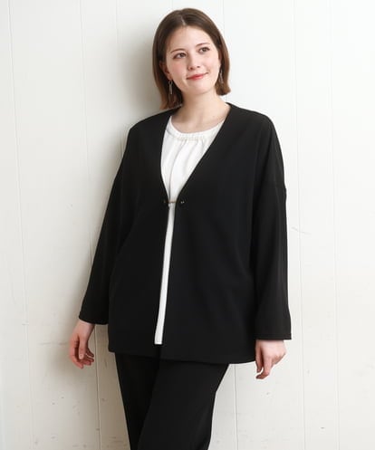 OLJDD07129 eur3 【大きいサイズ/2wayボタン/セットアップ対応】カットジョーゼットVネックジャケット
