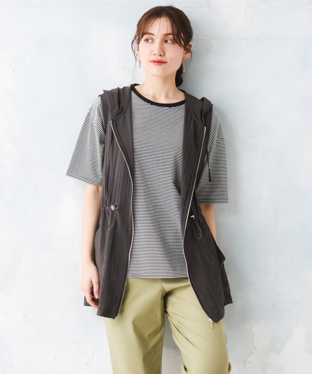 OLJFD11099 eur3(エウルキューブ) 【大きいサイズ】フーディ―ジレ ダークグレー
