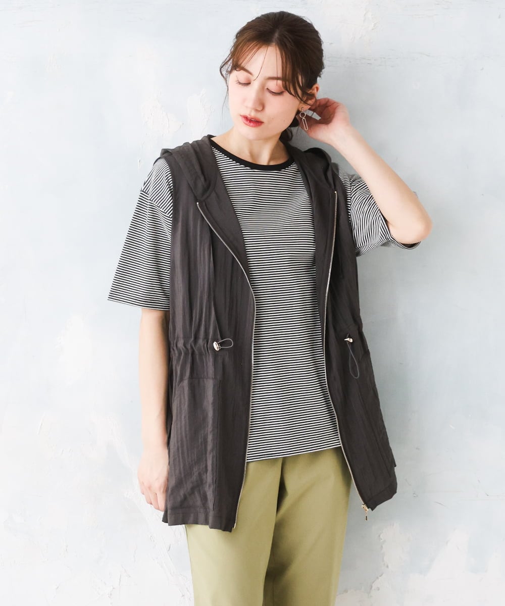 OLJFD11099 eur3(エウルキューブ) 【大きいサイズ】フーディ―ジレ ダークグレー
