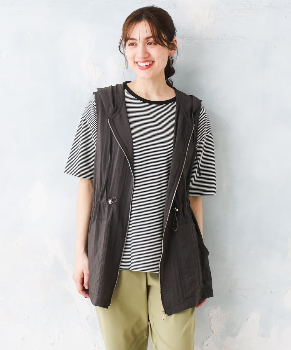 OLJFD11099 eur3(エウルキューブ) 【大きいサイズ】フーディ―ジレ ダークグレー
