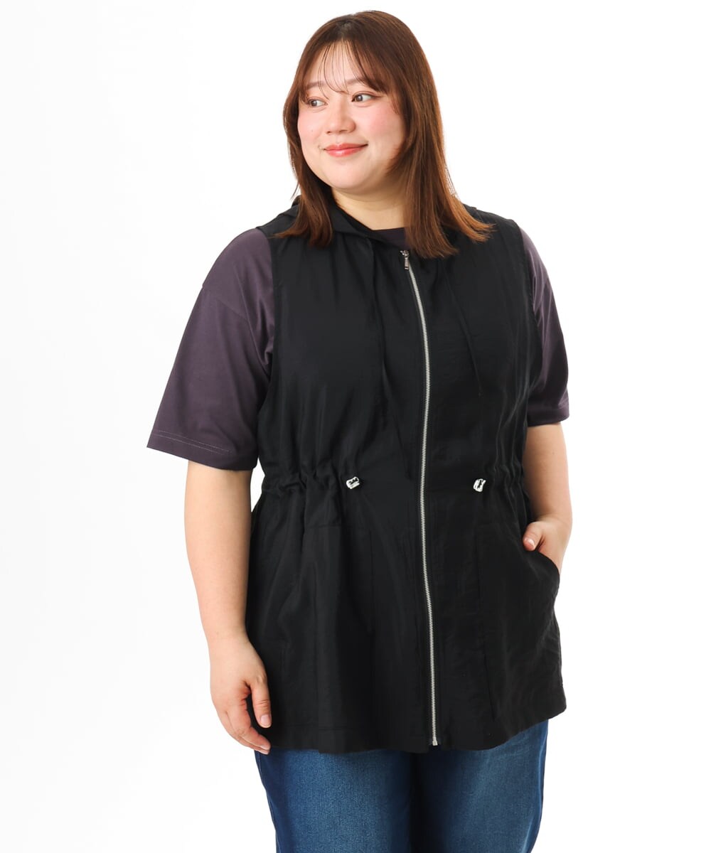 OLJFD11099 eur3(エウルキューブ) 【大きいサイズ】フーディ―ジレ ブラック