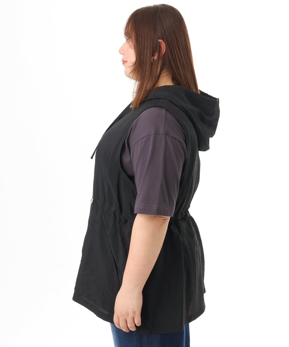 OLJFD11099 eur3(エウルキューブ) 【大きいサイズ】フーディ―ジレ ブラック
