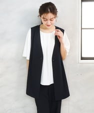 OLJGD04149 eur3(エウルキューブ) 【大きいサイズ/機能素材】洗えるカノコVネックジレ ネイビー