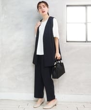 OLJGD04149 eur3(エウルキューブ) 【大きいサイズ/機能素材】洗えるカノコVネックジレ ネイビー