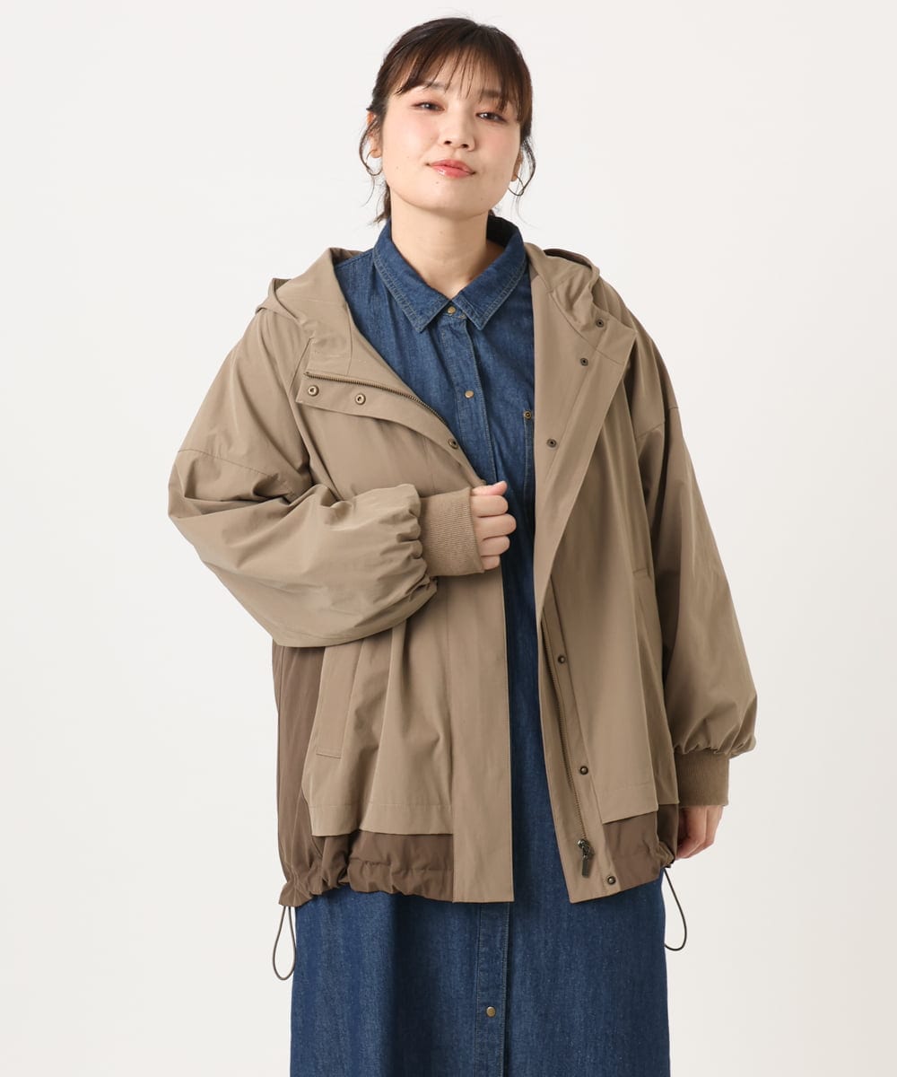 OLJKA01189 eur3(エウルキューブ) 【大きいサイズ】バイカラーフーディーブルゾン ベージュ(82)