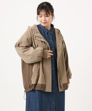 OLJKA01189 eur3(エウルキューブ) 【大きいサイズ】バイカラーフーディーブルゾン ベージュ(82)