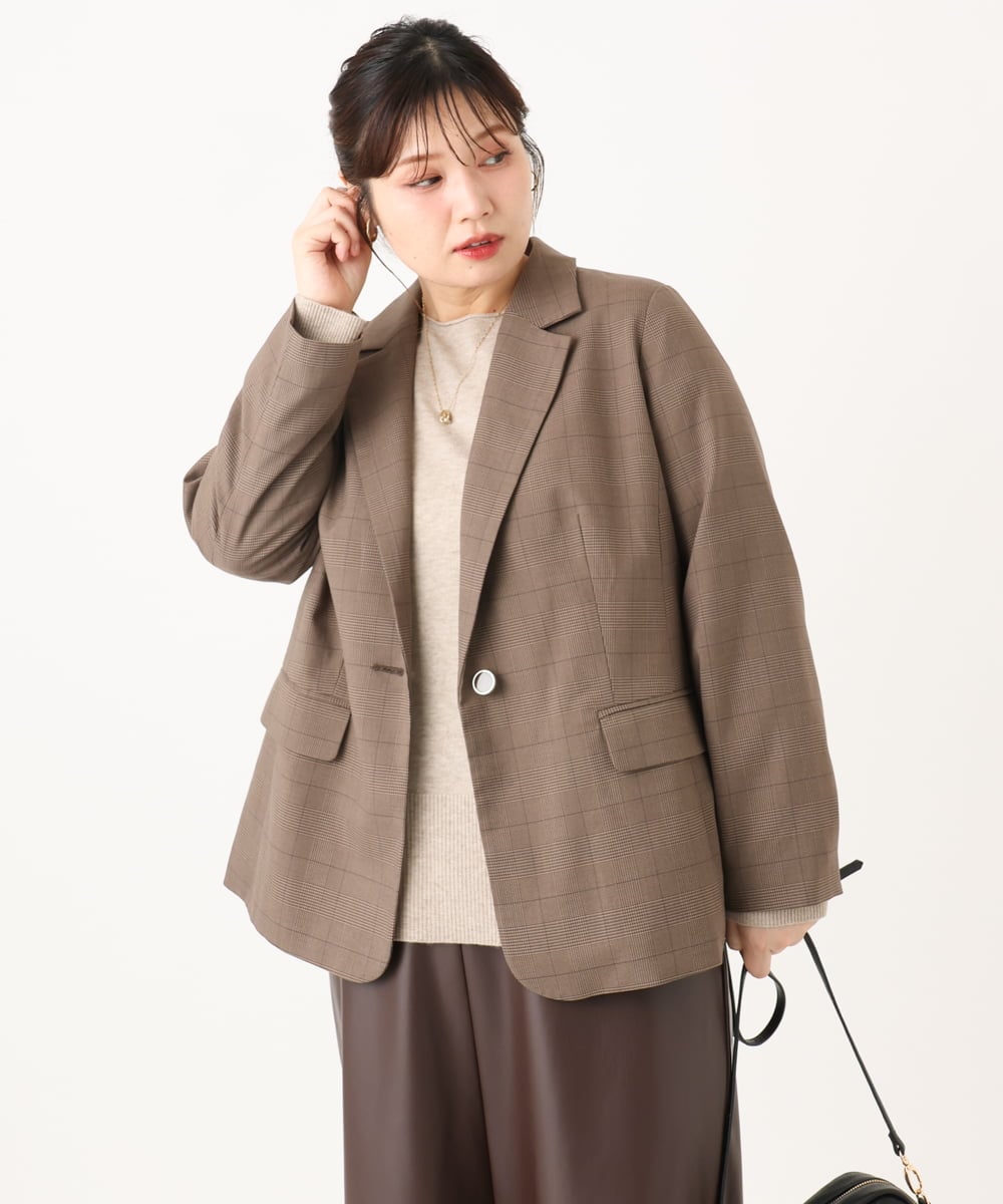 OLJLA08169 eur3(エウルキューブ) 【大きいサイズ】テーラードジャケット モカ(84)