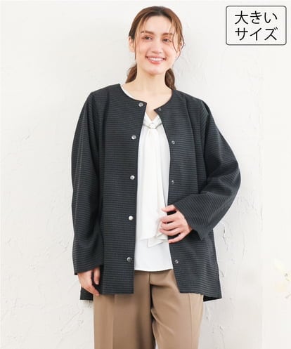OLJLD10169 eur3 【大きいサイズ】チェック柄ノーカラージャケット