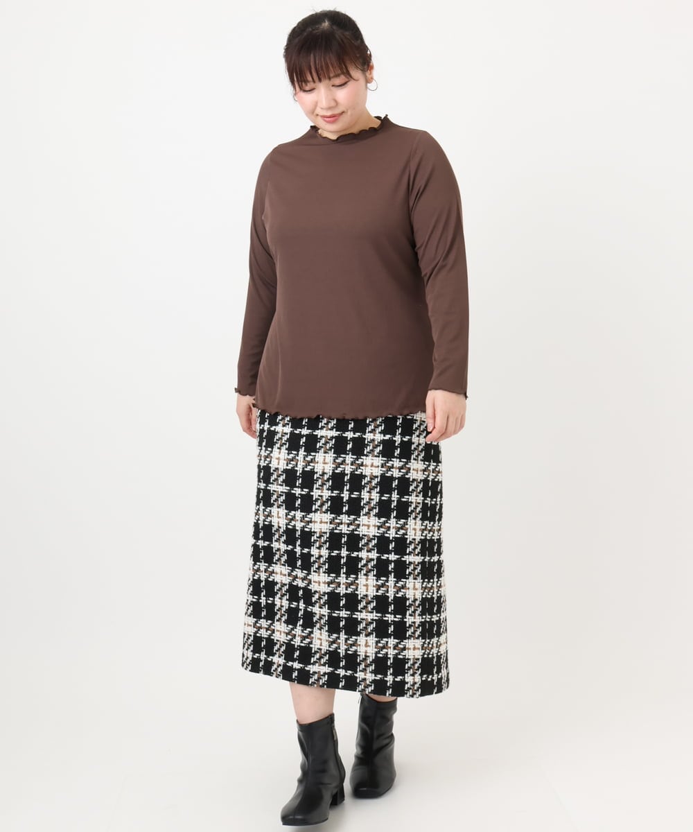OLKAD20059 eur3(エウルキューブ) 【大きいサイズ】メローリブカットソー ダークブラウン(87)