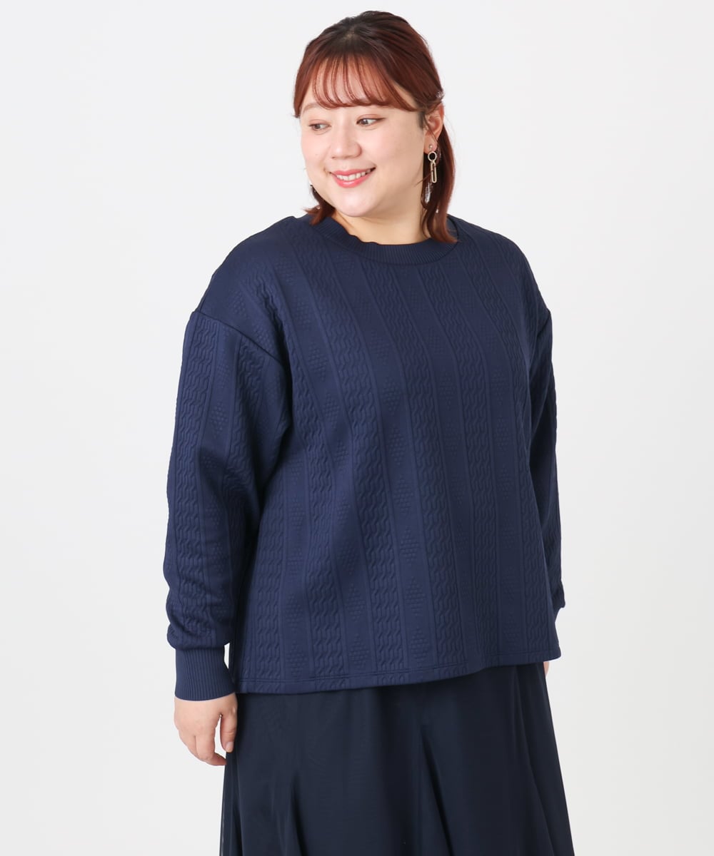 OLKAD27089 eur3(エウルキューブ) 【大きいサイズ】フクレジャカードトップス ネイビー(57)