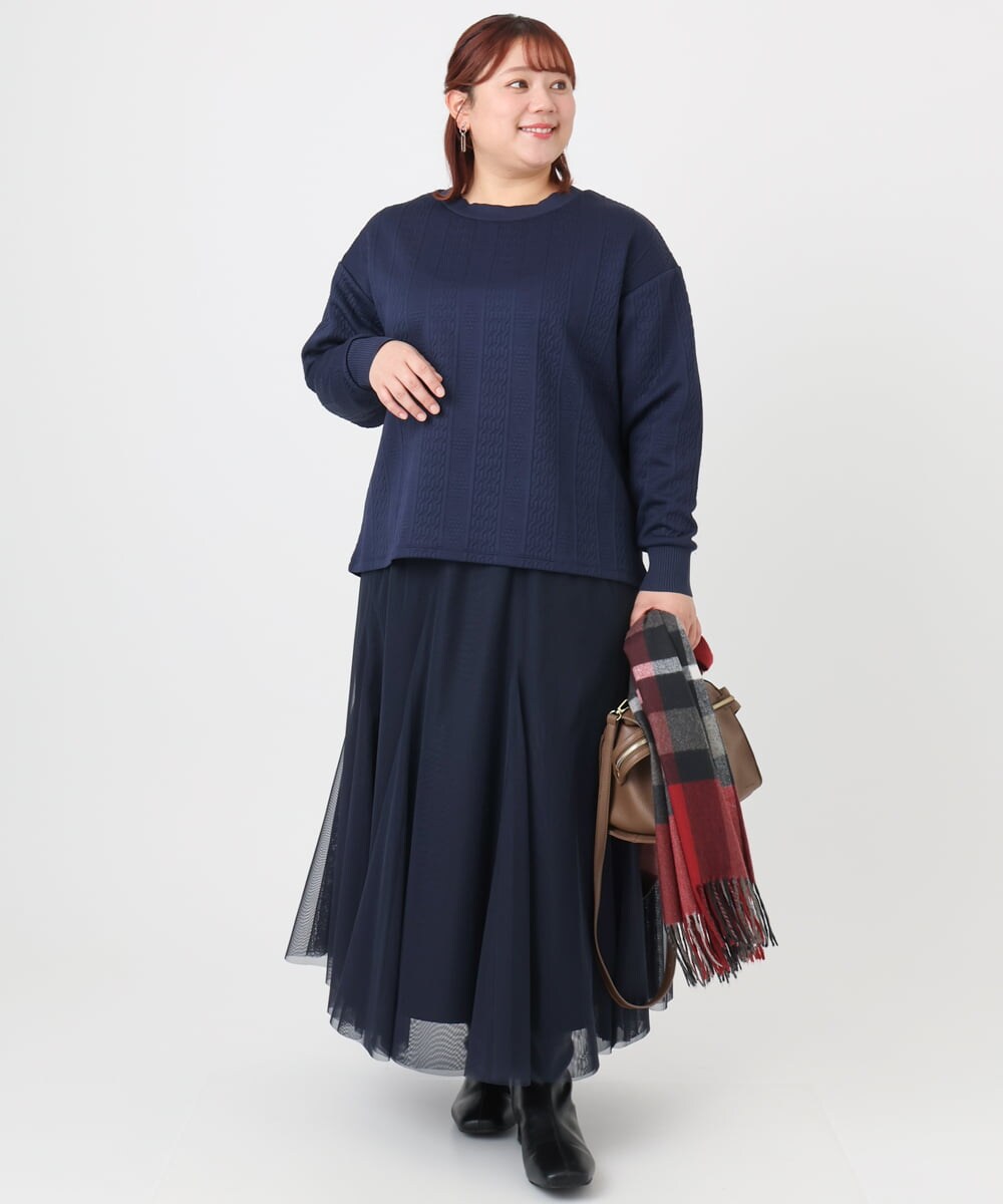 OLKAD27089 eur3(エウルキューブ) 【大きいサイズ】フクレジャカードトップス ネイビー(57)