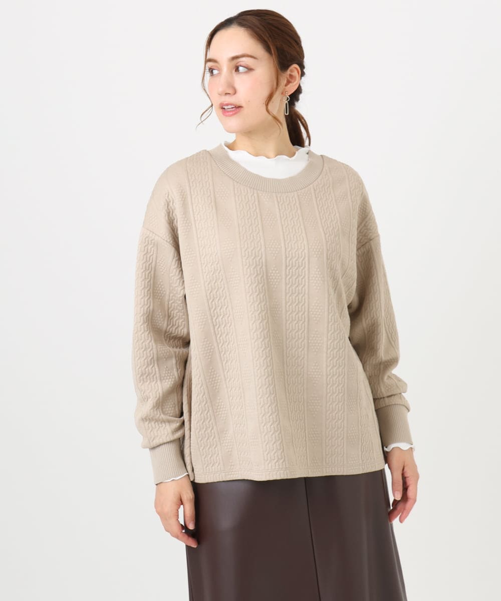 OLKAD27089 eur3(エウルキューブ) 【大きいサイズ】フクレジャカードトップス ベージュ(82)