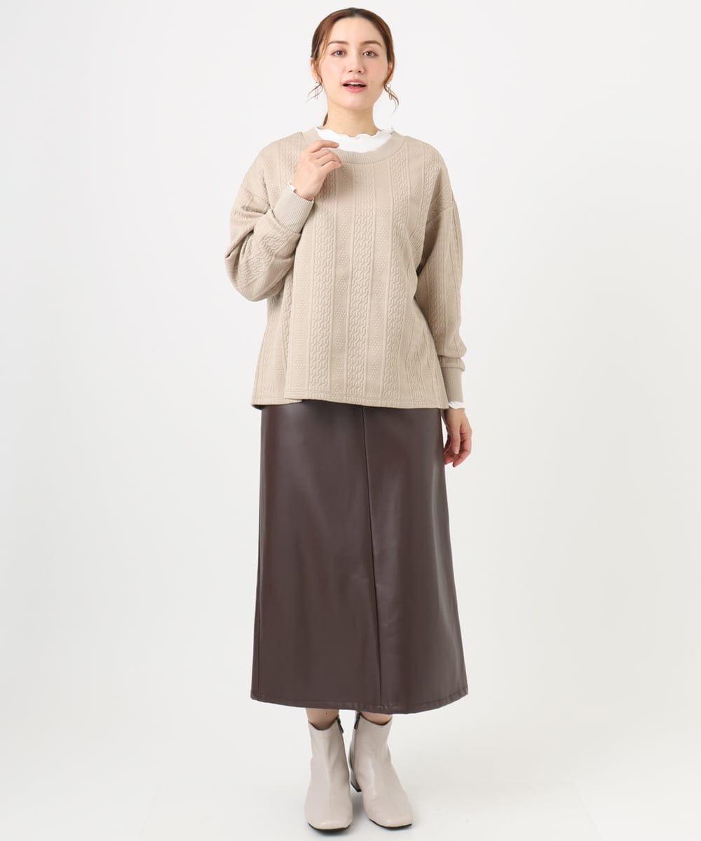 OLKAD27089 eur3(エウルキューブ) 【大きいサイズ】フクレジャカードトップス ベージュ(82)
