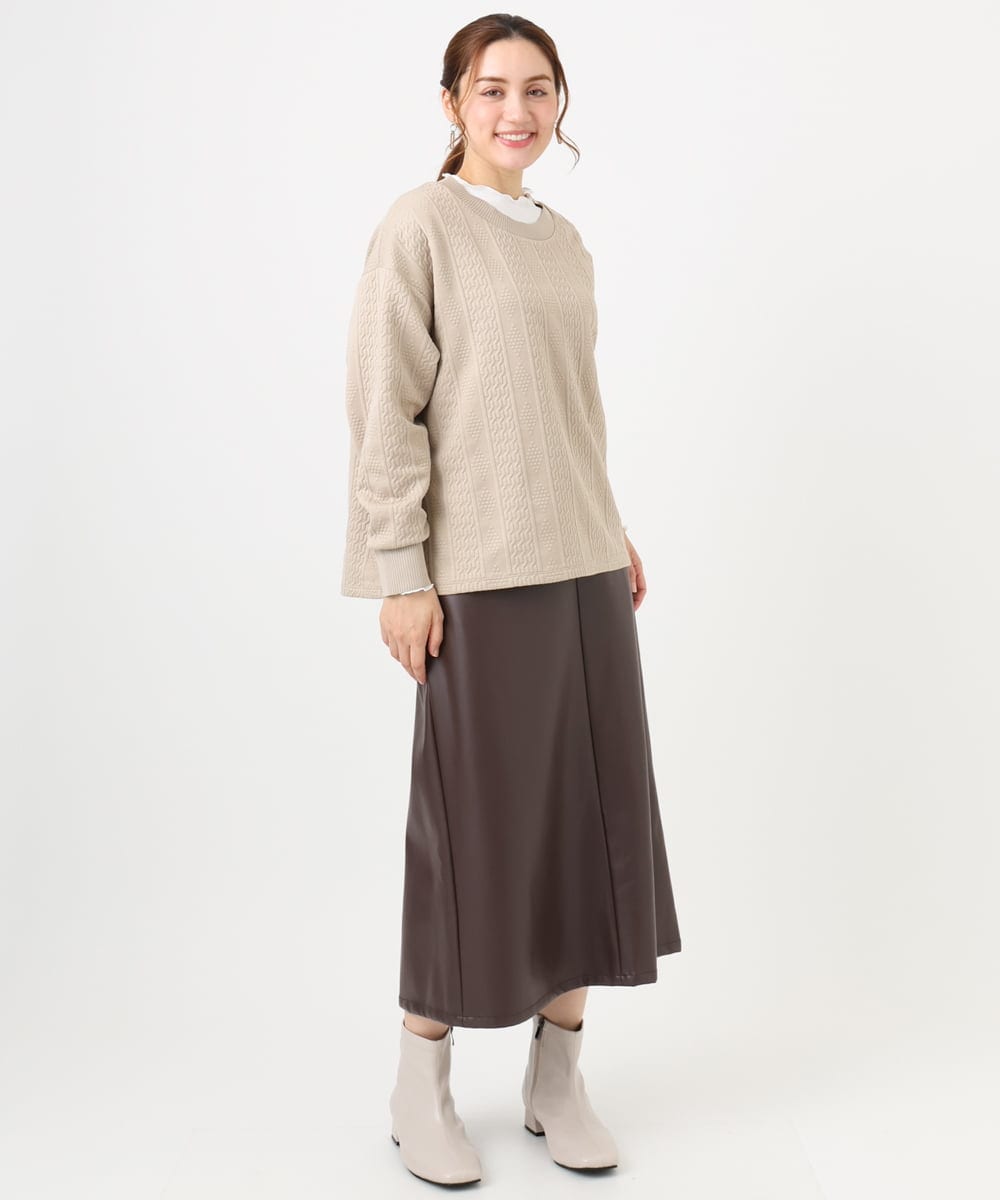OLKAD27089 eur3(エウルキューブ) 【大きいサイズ】フクレジャカードトップス ベージュ(82)