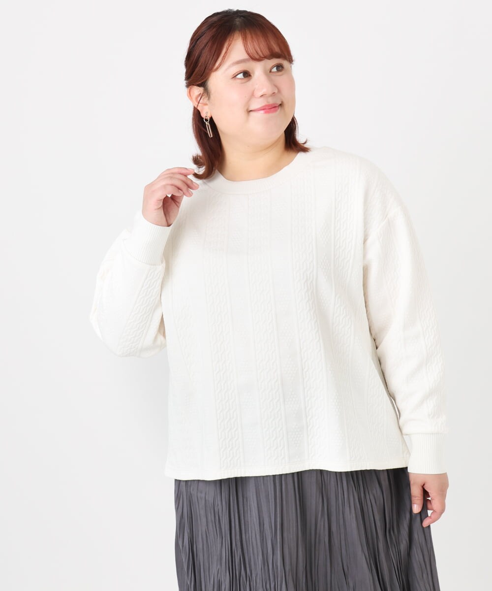 OLKAD27089 eur3(エウルキューブ) 【大きいサイズ】フクレジャカードトップス ホワイト(90)