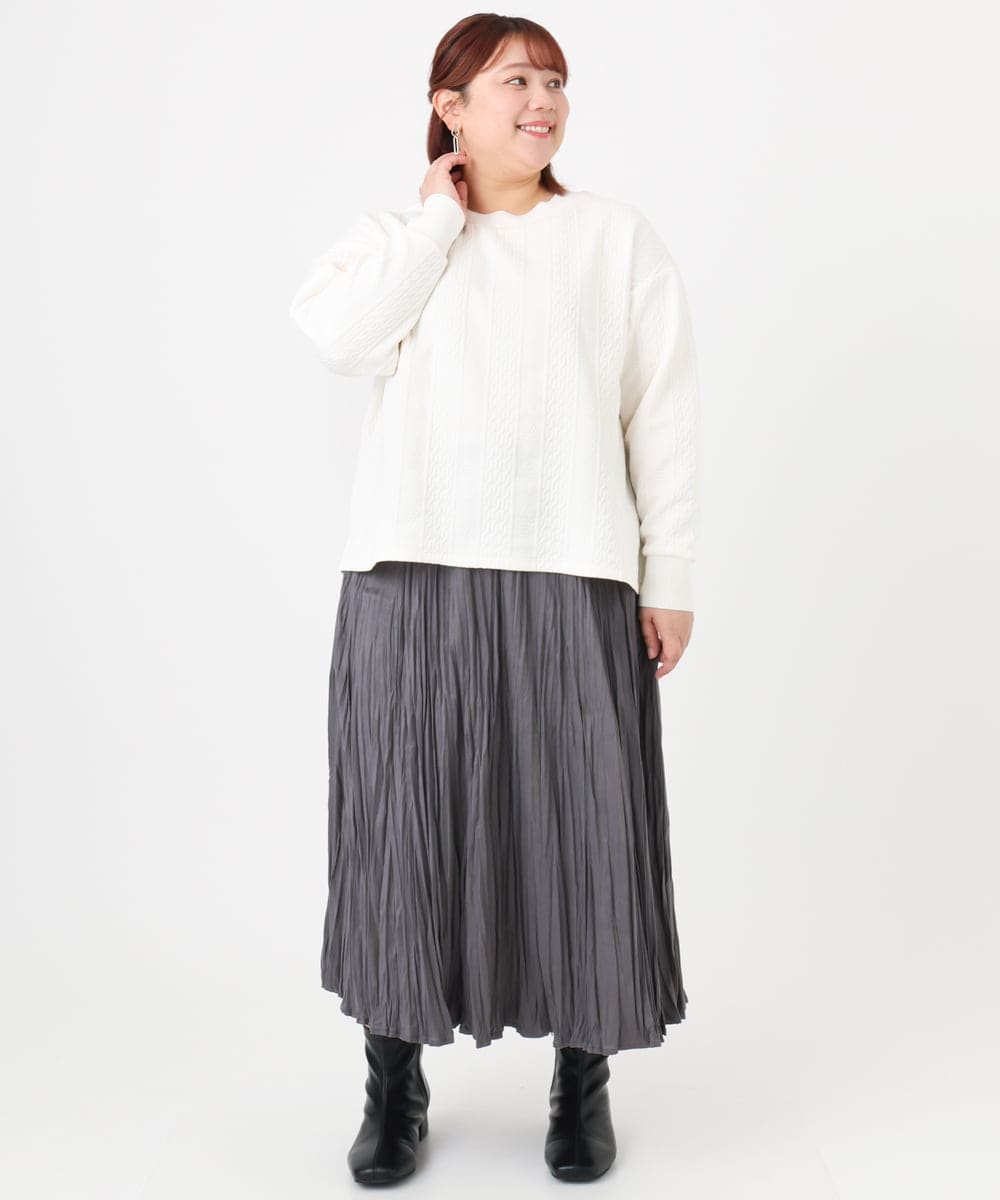 OLKAD27089 eur3(エウルキューブ) 【大きいサイズ】フクレジャカードトップス ホワイト(90)
