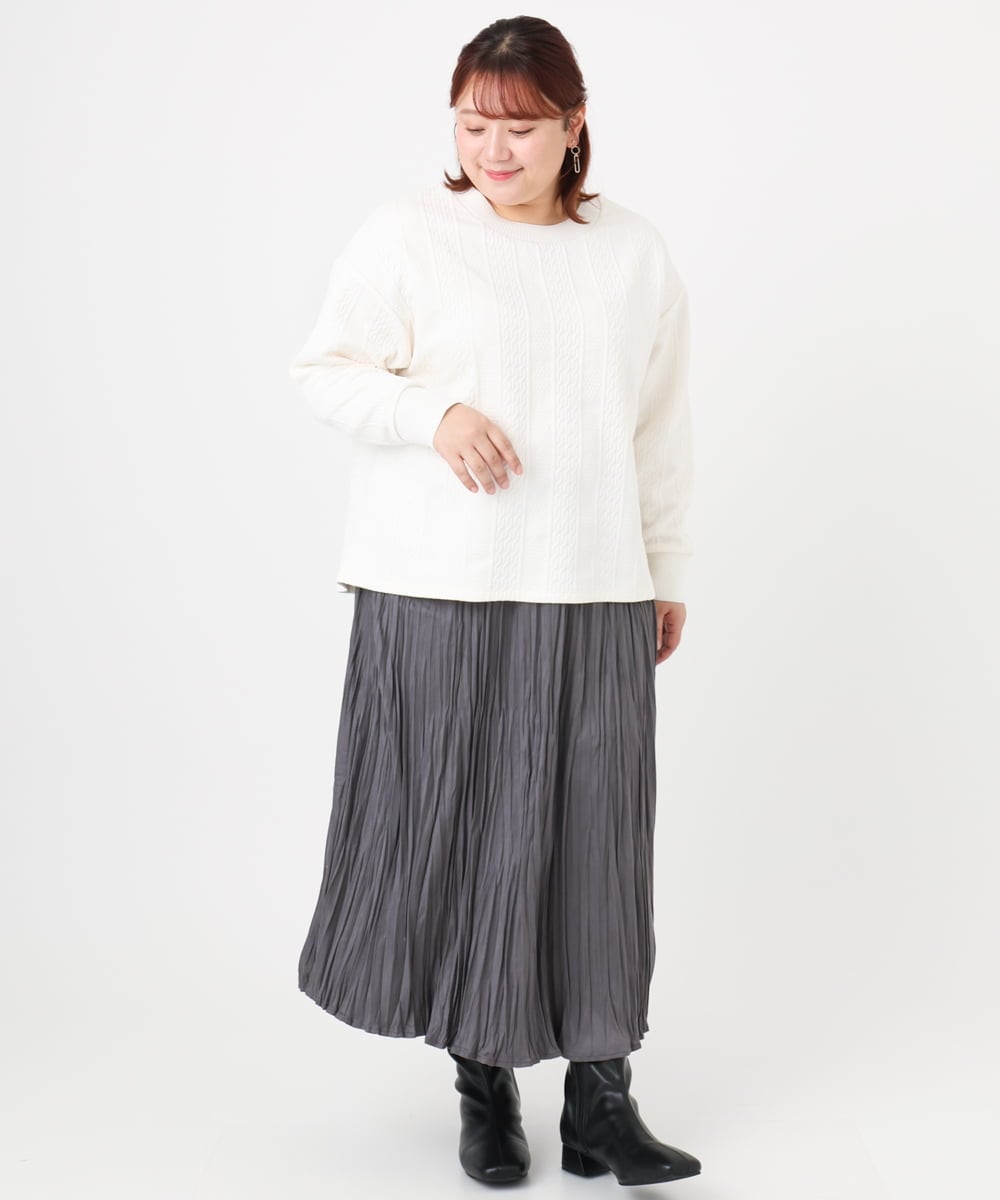 OLKAD27089 eur3(エウルキューブ) 【大きいサイズ】フクレジャカードトップス ホワイト(90)