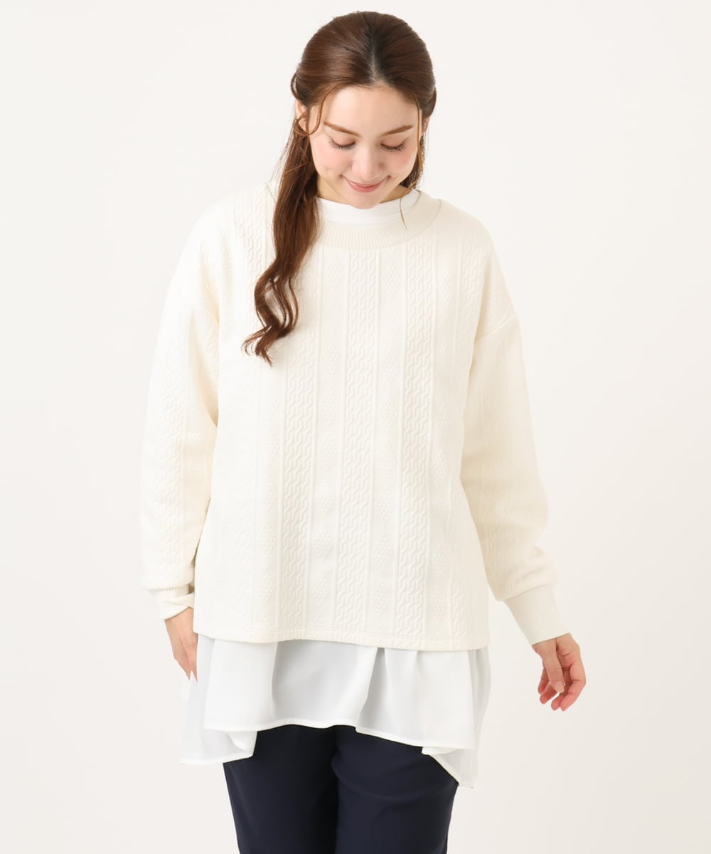 OLKAD27089 eur3(エウルキューブ) 【大きいサイズ】フクレジャカードトップス ホワイト(90)
