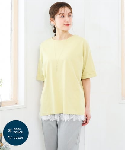 OLKFD12039 eur3 【大きいサイズ/接触冷感/UVカット】ドロップショルダーコットンTシャツ