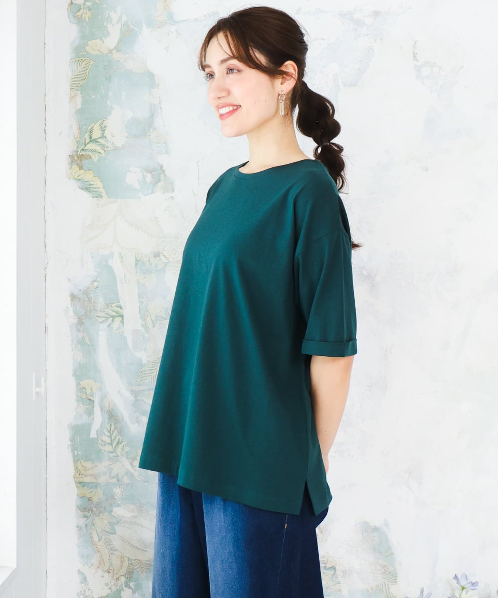 OLKFD12039 eur3(エウルキューブ) 【大きいサイズ/接触冷感/UVカット】ドロップショルダーコットンTシャツ ライトグリーン/WEB限定カラー