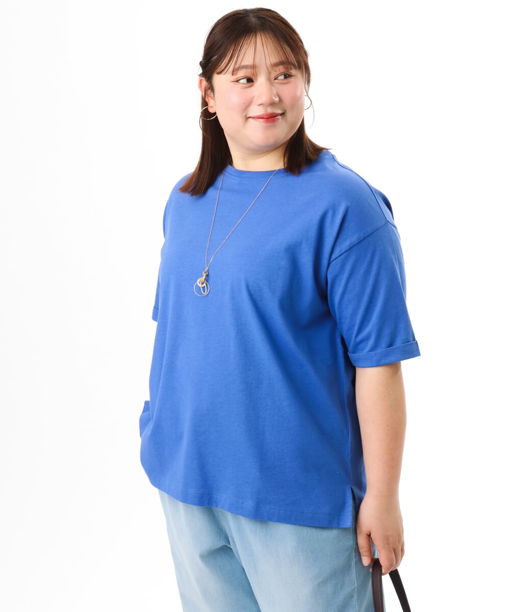 OLKFD12039 eur3(エウルキューブ) 【大きいサイズ/接触冷感/UVカット】ドロップショルダーコットンTシャツ ブルー
