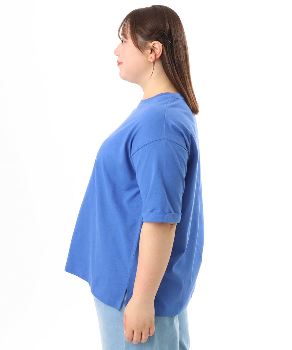 OLKFD12039 eur3(エウルキューブ) 【大きいサイズ/接触冷感/UVカット】ドロップショルダーコットンTシャツ ブルー