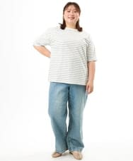 OLKFD12039 eur3(エウルキューブ) 【大きいサイズ/接触冷感/UVカット】ドロップショルダーコットンTシャツ アイボリー/ストライプ