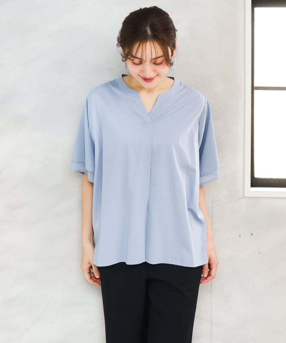 OLKFD23089 eur3(エウルキューブ) 【大きいサイズ】シア―スリーブカットソー ライトブルー
