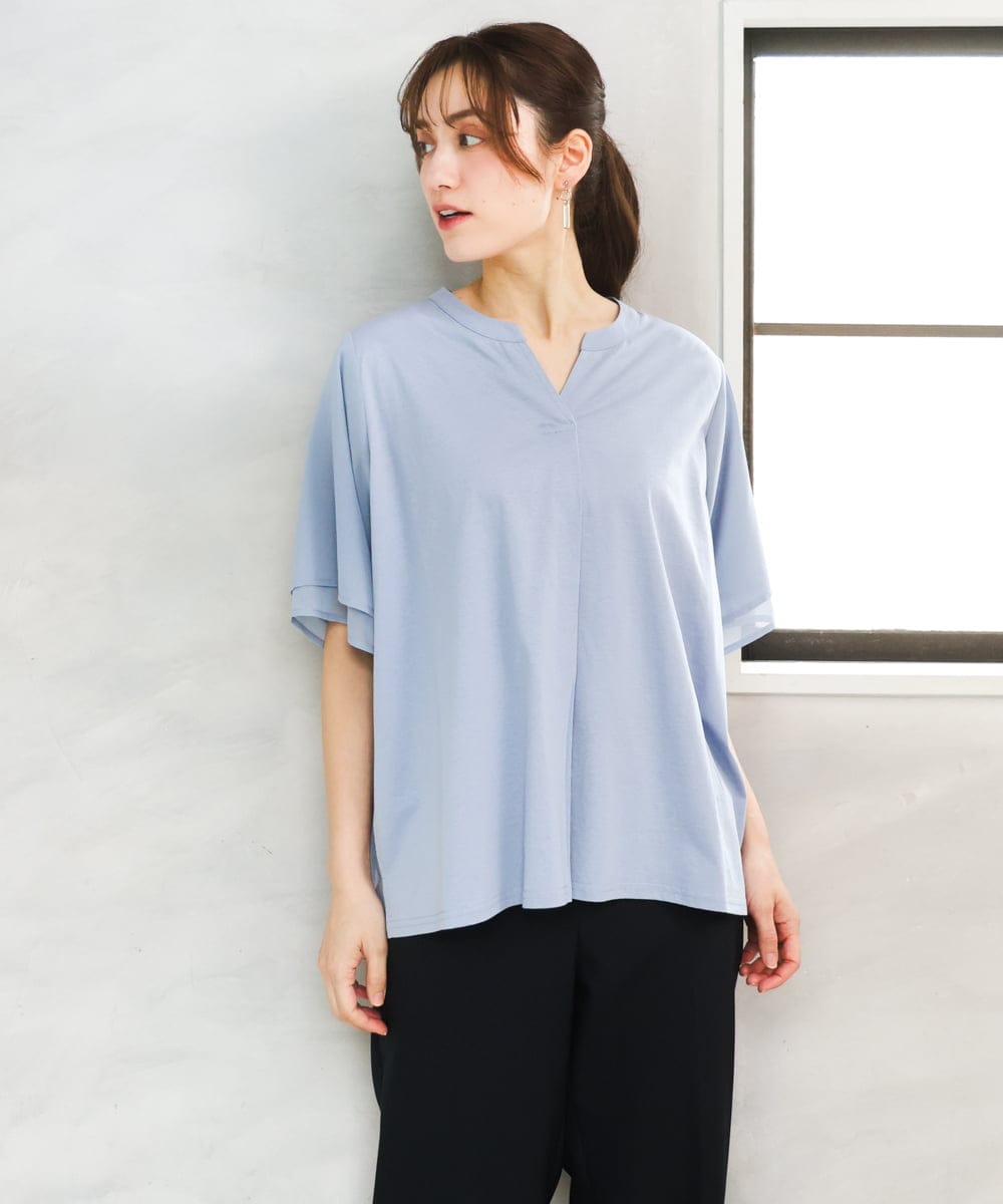 OLKFD23089 eur3(エウルキューブ) 【大きいサイズ】シア―スリーブカットソー ライトブルー