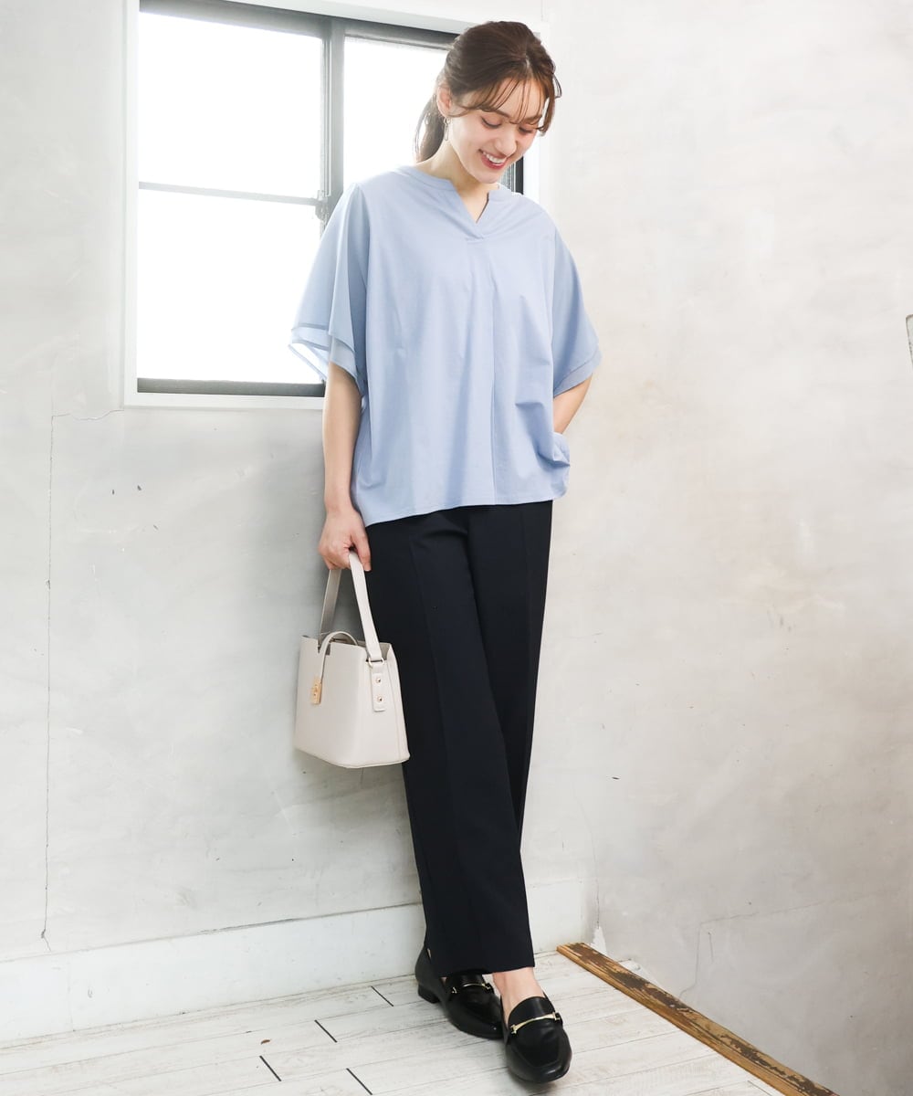 OLKFD23089 eur3(エウルキューブ) 【大きいサイズ】シア―スリーブカットソー ライトブルー