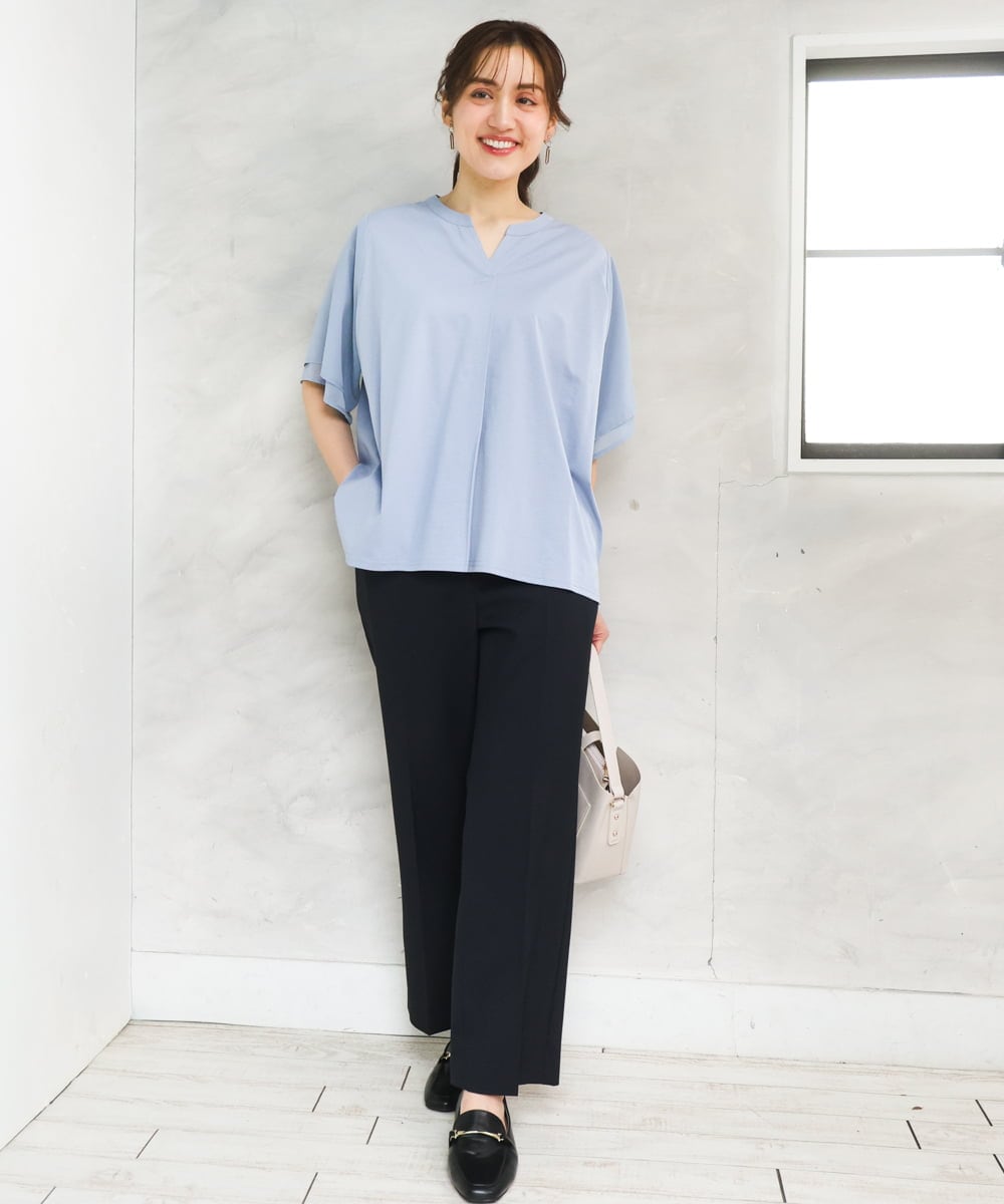 OLKFD23089 eur3(エウルキューブ) 【大きいサイズ】シア―スリーブカットソー ライトブルー