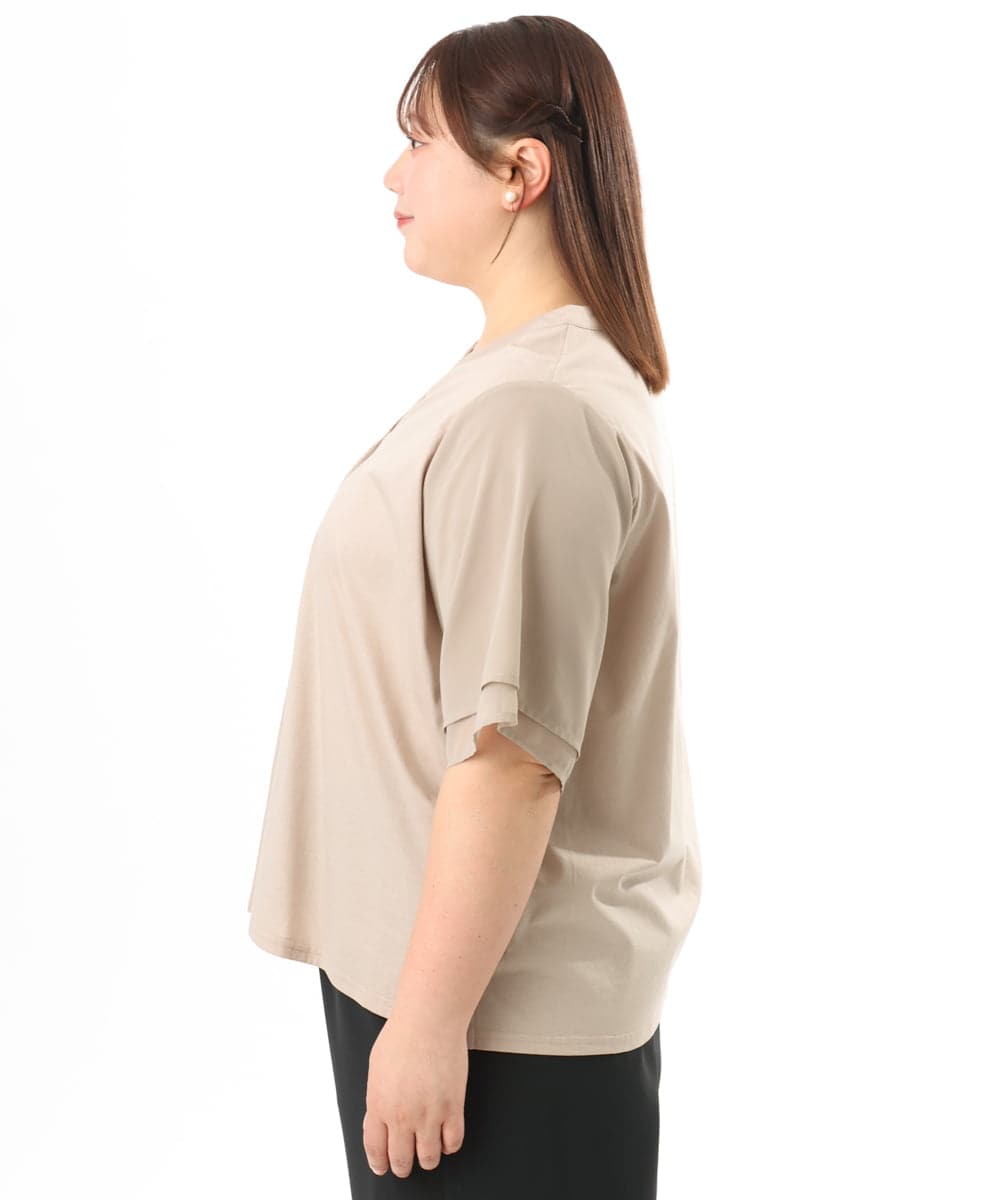 OLKFD23089 eur3(エウルキューブ) 【大きいサイズ】シア―スリーブカットソー グレージュ