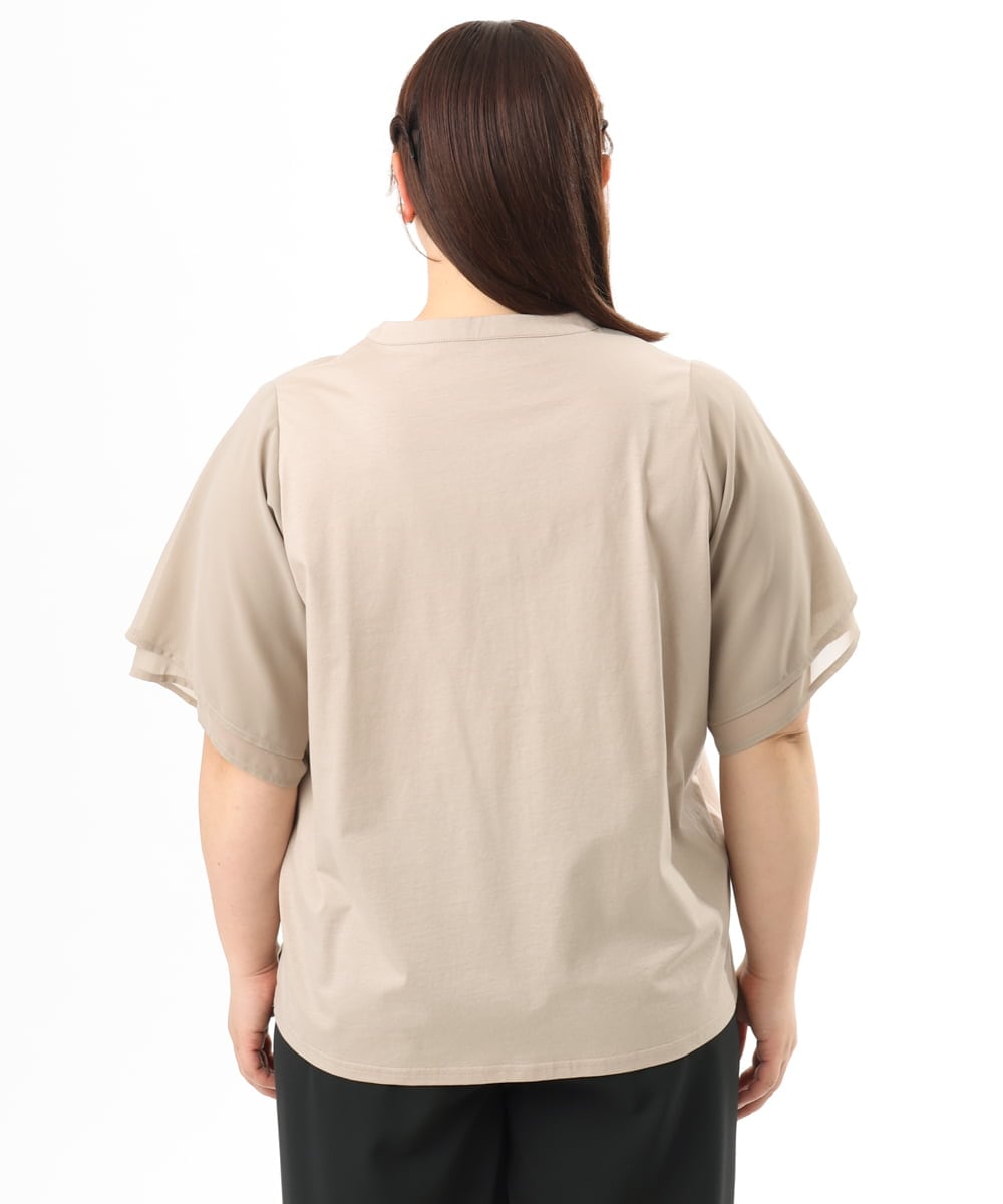 OLKFD23089 eur3(エウルキューブ) 【大きいサイズ】シア―スリーブカットソー グレージュ