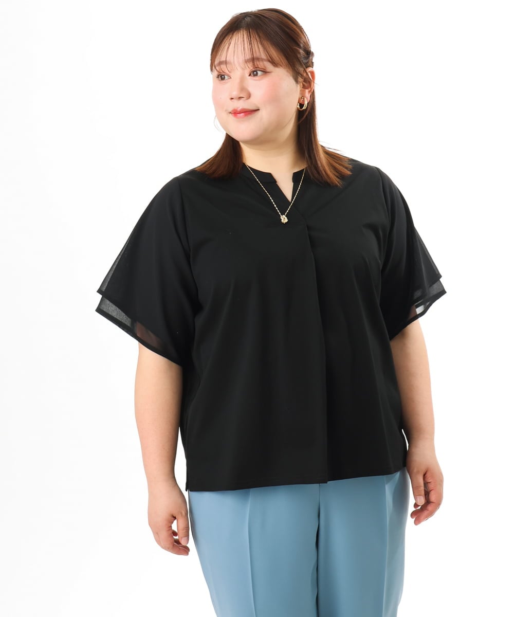 OLKFD23089 eur3(エウルキューブ) 【大きいサイズ】シア―スリーブカットソー ブラック