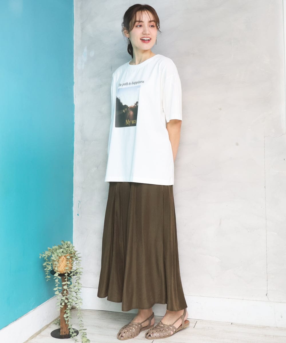 OLKFD24069 eur3(エウルキューブ) 【大きいサイズ/機能素材】フォトプリントTシャツ アイボリー