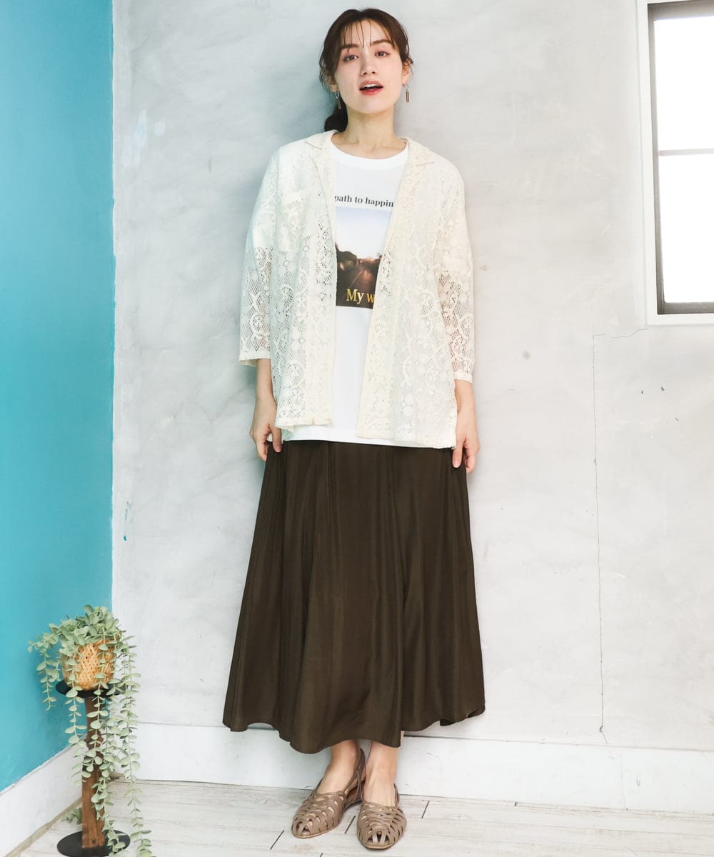 OLKFD24069 eur3(エウルキューブ) 【大きいサイズ/機能素材】フォトプリントTシャツ アイボリー