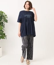 OLKFD25069 eur3(エウルキューブ) 【大きいサイズ/機能素材】シャーリングロゴTシャツ ネイビー