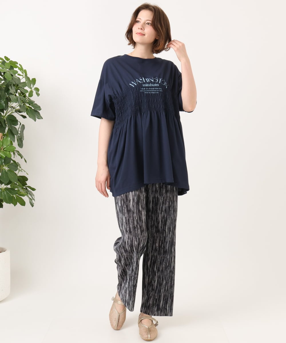 OLKFD25069 eur3(エウルキューブ) 【大きいサイズ/機能素材】シャーリングロゴTシャツ ネイビー