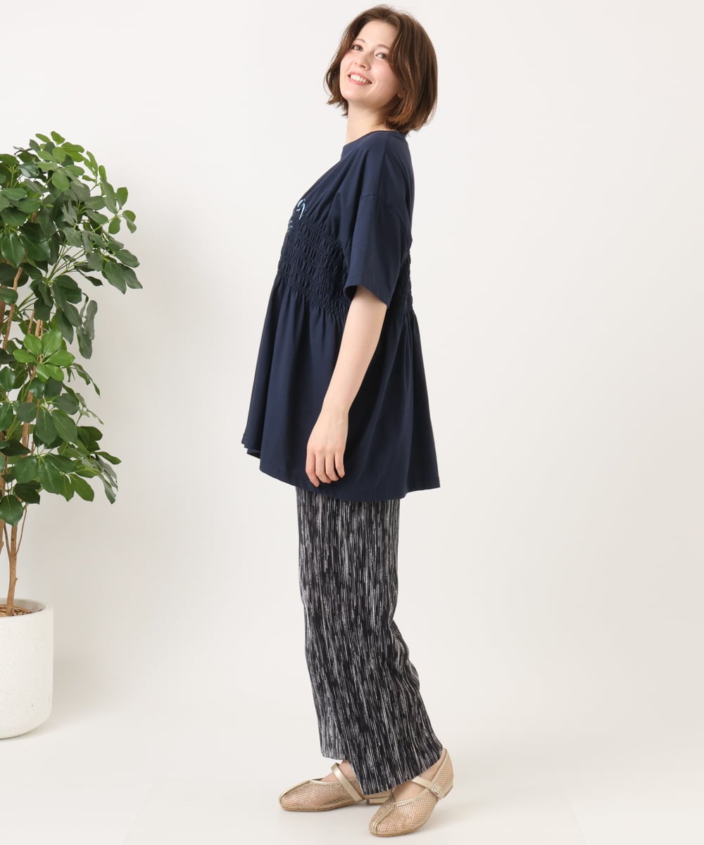 OLKFD25069 eur3(エウルキューブ) 【大きいサイズ/機能素材】シャーリングロゴTシャツ ネイビー
