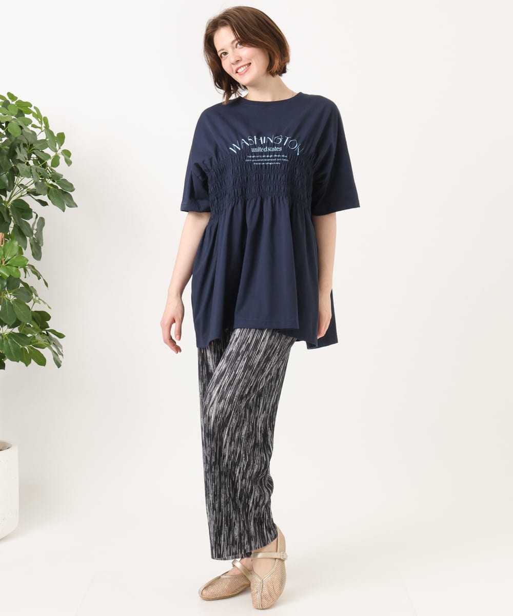 OLKFD25069 eur3(エウルキューブ) 【大きいサイズ/機能素材】シャーリングロゴTシャツ ネイビー