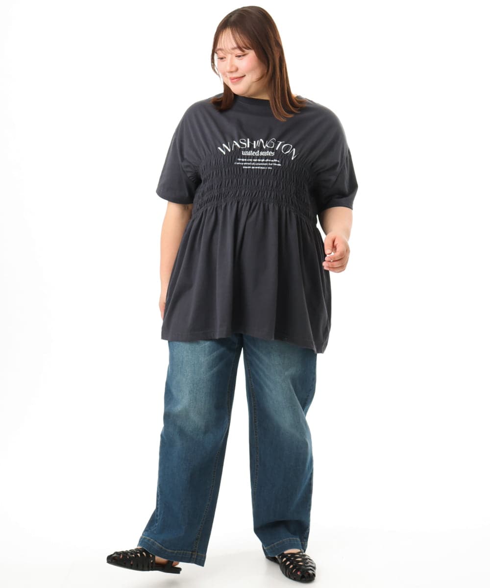 OLKFD25069 eur3(エウルキューブ) 【大きいサイズ/機能素材】シャーリングロゴTシャツ ダークグレー