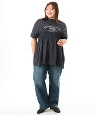 OLKFD25069 eur3(エウルキューブ) 【大きいサイズ/機能素材】シャーリングロゴTシャツ ダークグレー